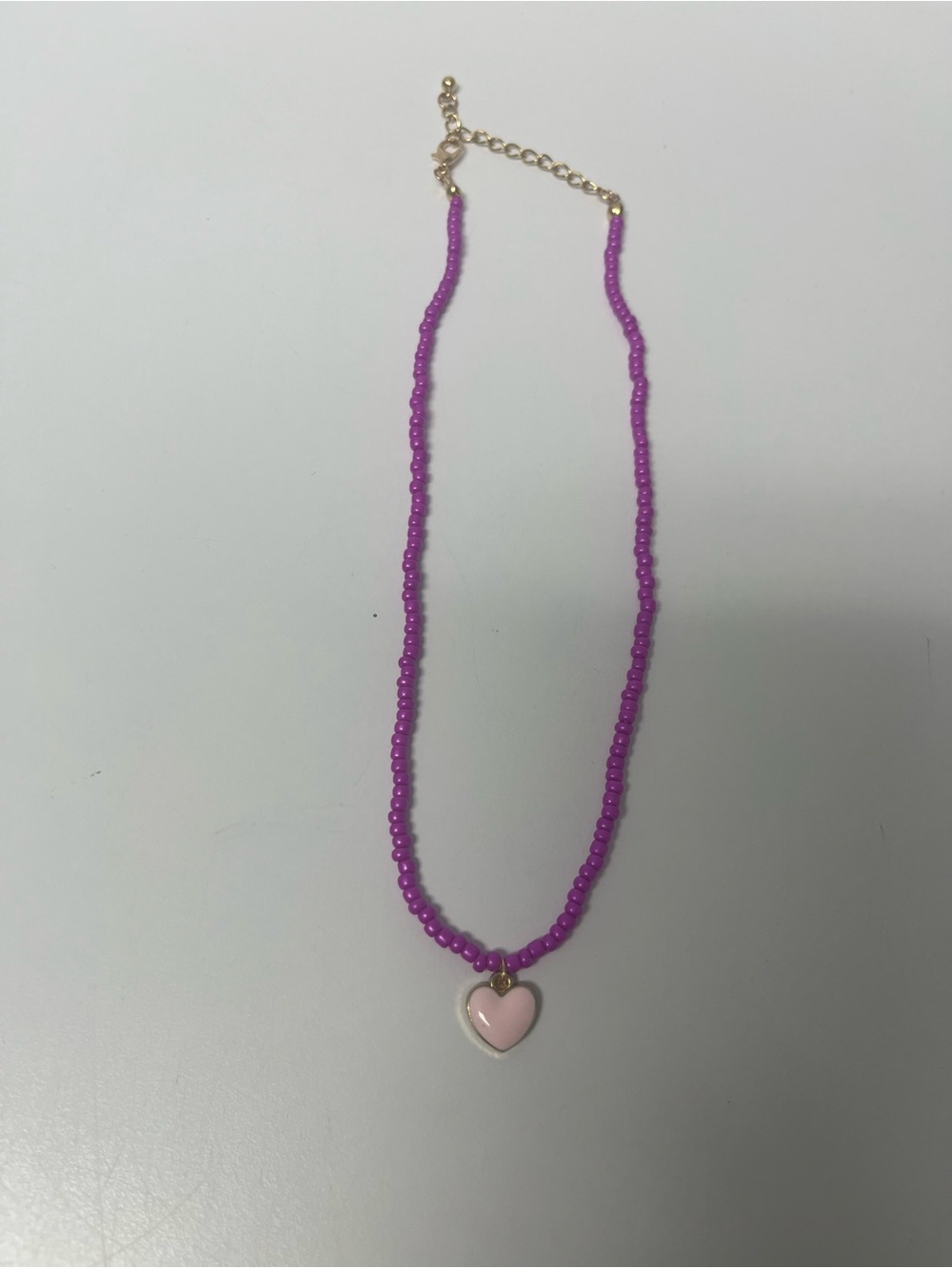 Dark Pink Beaded Necklace with Pink Heart Pendant